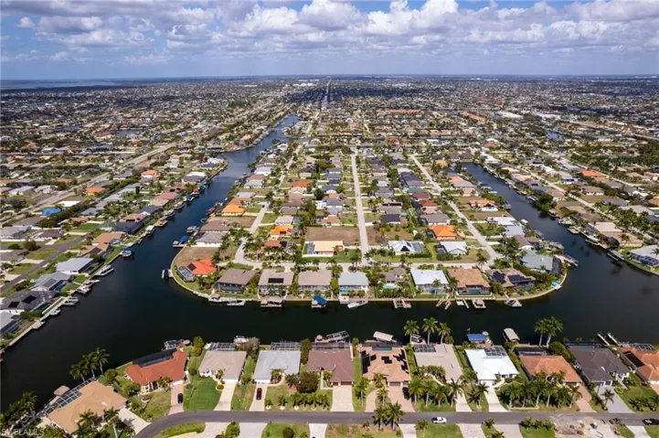Aerial view of the nearby canals and neighborhood.