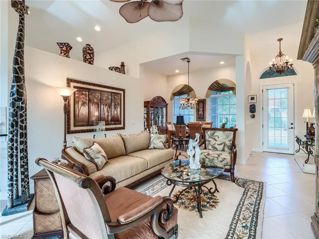 Living room with dining room to the rear