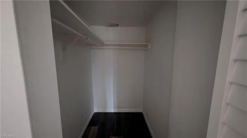 Spacious closet featuring dark wood-style floors