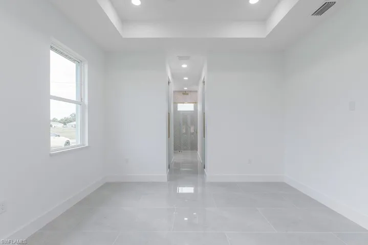 Spare room with a tray ceiling and a healthy amount of sunlight