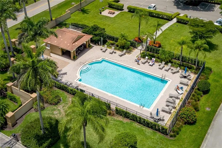 Aerial view of a pool
