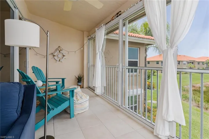 Balcony with a ceiling fan