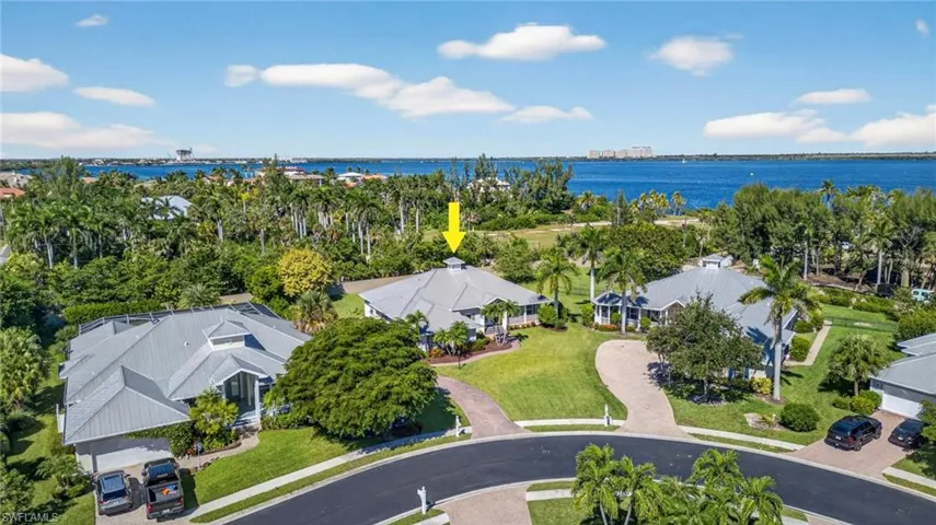 Aerial view of a nearby body of water