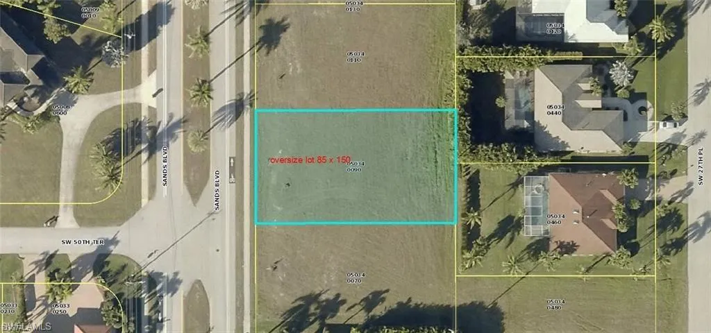 Aerial map of property and surrounding area featuring property parcel outlined