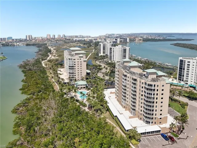 Birds eye view of property featuring a water view and a view of city