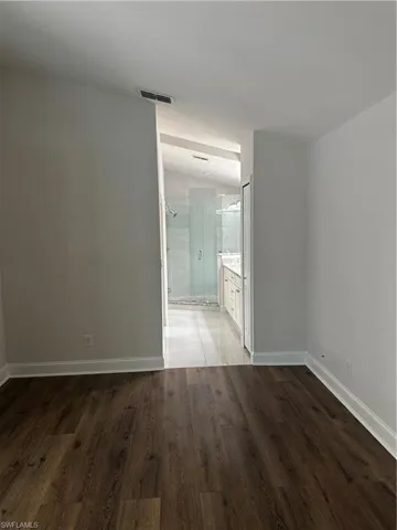 Wood-finish flooring with white trim
