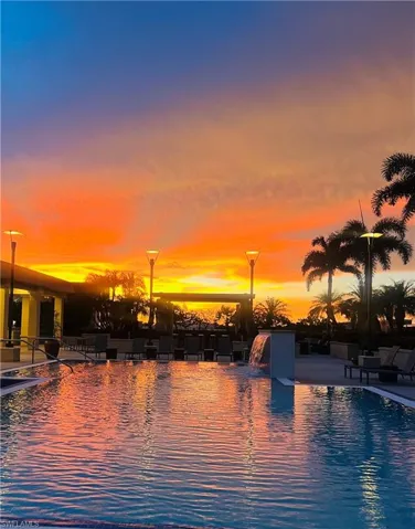 Community pool sunset view