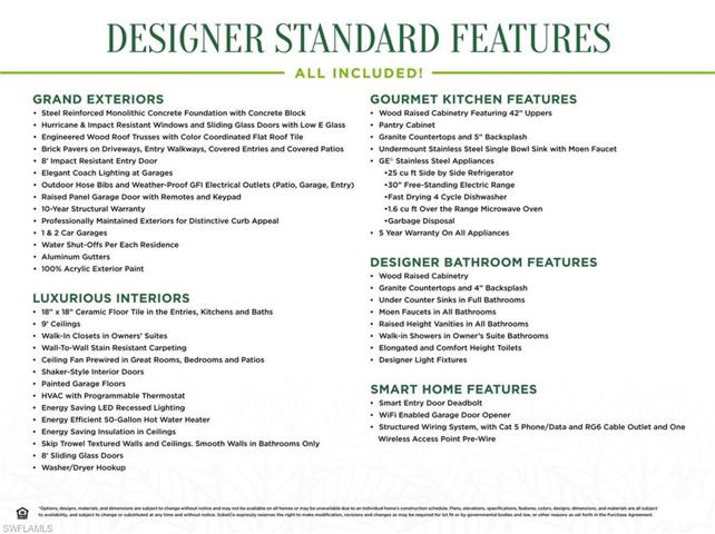 Designer Standard Features