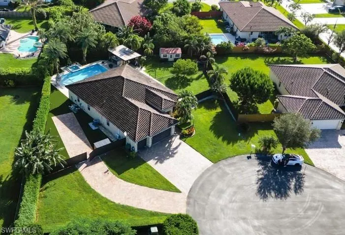 Aerial view of a pool