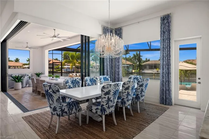 Dining room with custom chandelier