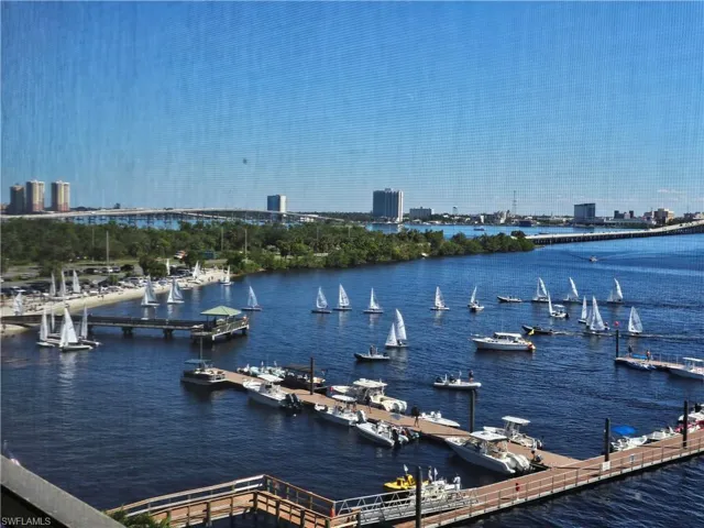 View of dock with a water view