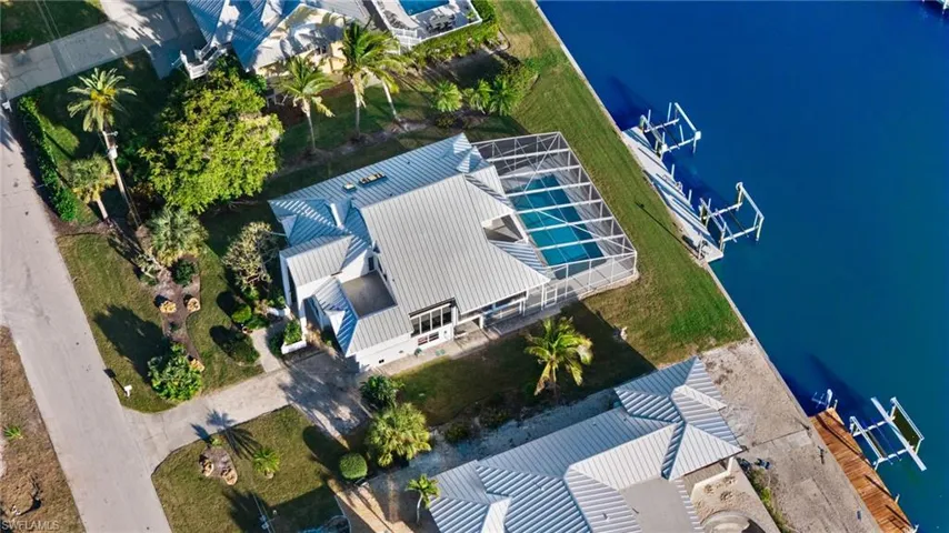 Aerial view of a nearby body of water