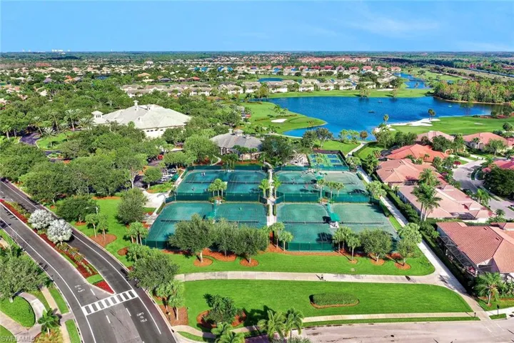 Birds eye view of property featuring a water view, a residential view, and view of golf course