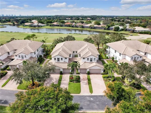 Birds eye view of property featuring a water and golf course view.