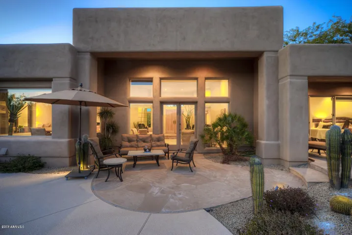 Covered back patio at sunset