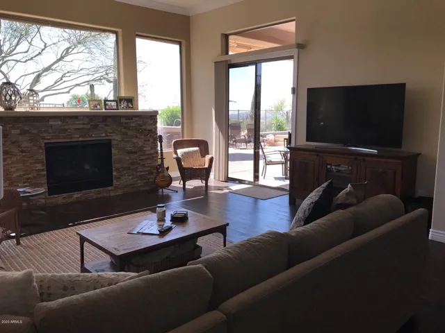 Family Room with Stacked Stone and Gas Firplace