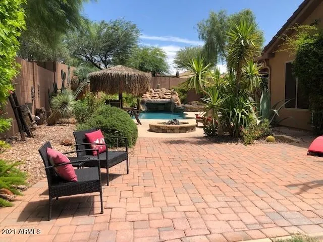 Extended Pavered Patio, Tiki Hut and Gas Fire Pit