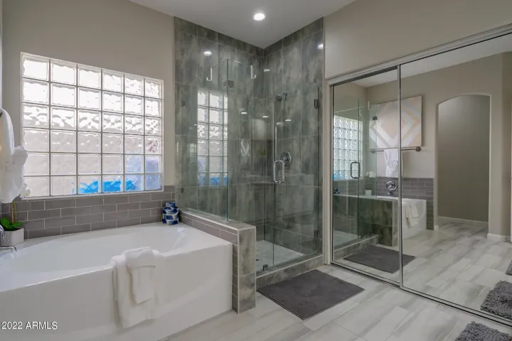 Custom tiled shower +good size bathtub