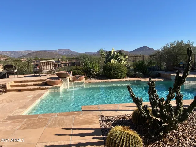 Heated PebbleTec Pool with Water Feature