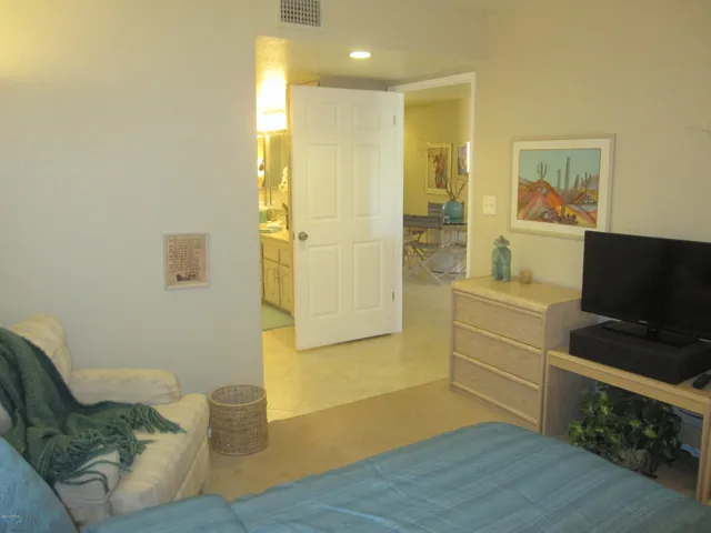 View from bed towards bath and door to Great Room