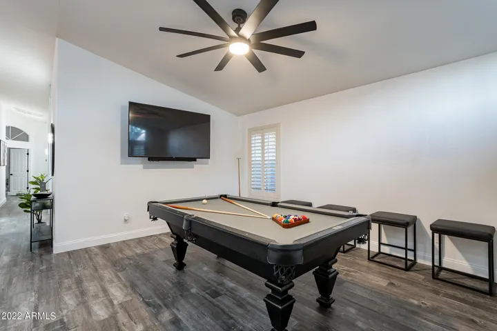 Game room with 70 inch TV