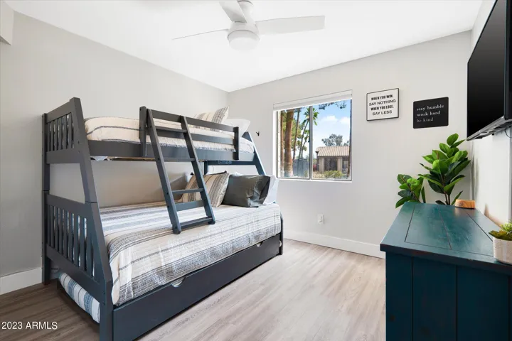You'll find plenty of space in the second bedroom, with a full-sized dresser and closet for lots of storage!