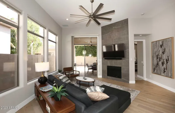 Fantastic great room with fireplace.