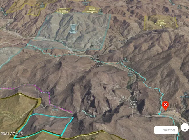 Looking North over 62 acre parcel with Castle Hot Springs Resort marked by red dot.