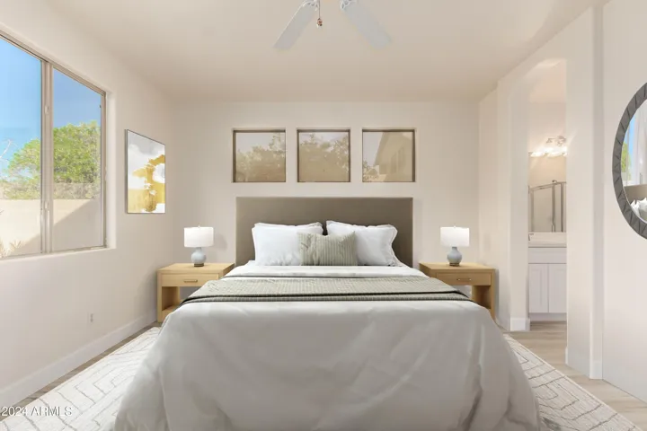 Primary bedroom staged.