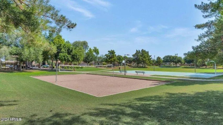 Community park with basketball, volleyball and baseball/softball.