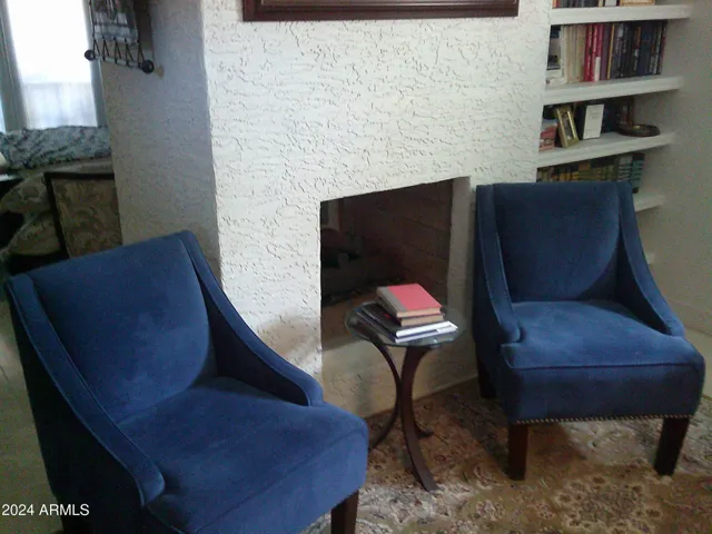 Music room has a gas fireplace