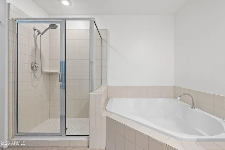 Large walk in shower and soaker tub