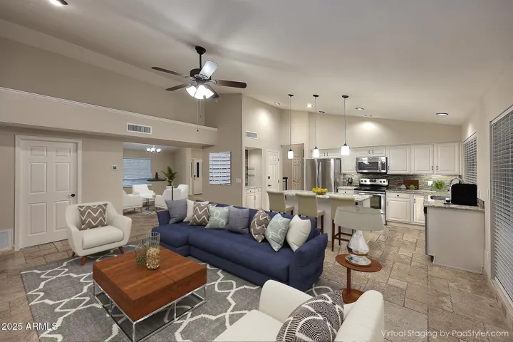 Staged Family Room, Kitchen