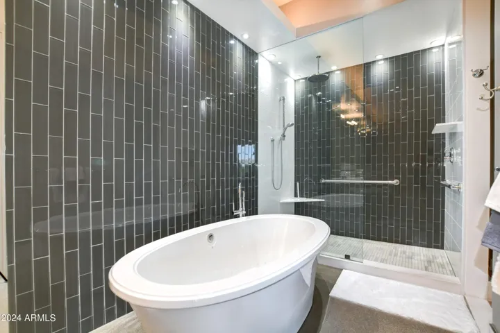 Walk-In Tile Shower and Separate Jetted Tub