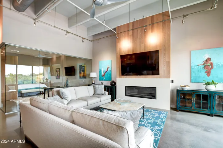 Living Room with Linear Fireplace