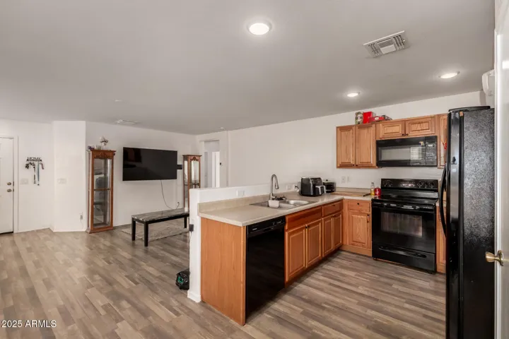 Kitchen and living room (view from the breakfast nook)