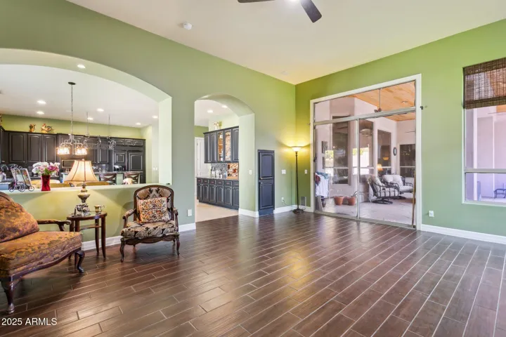 Huge Family Room with wood-look tile floor