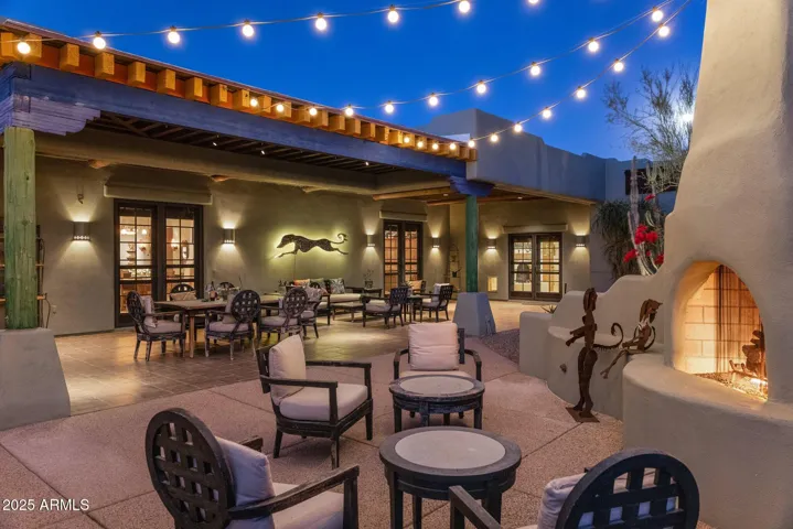 Warm up at the gas kiva fireplace as you entertain under the stars