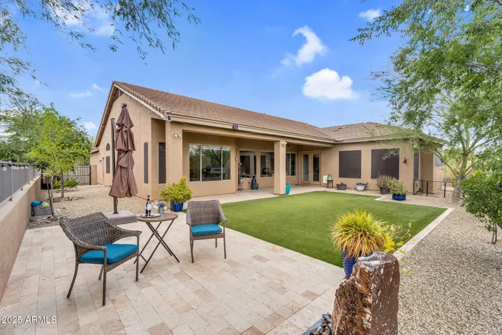 Peaceful fountain with desert views