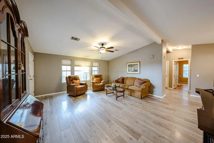 Great room looks out to front deck