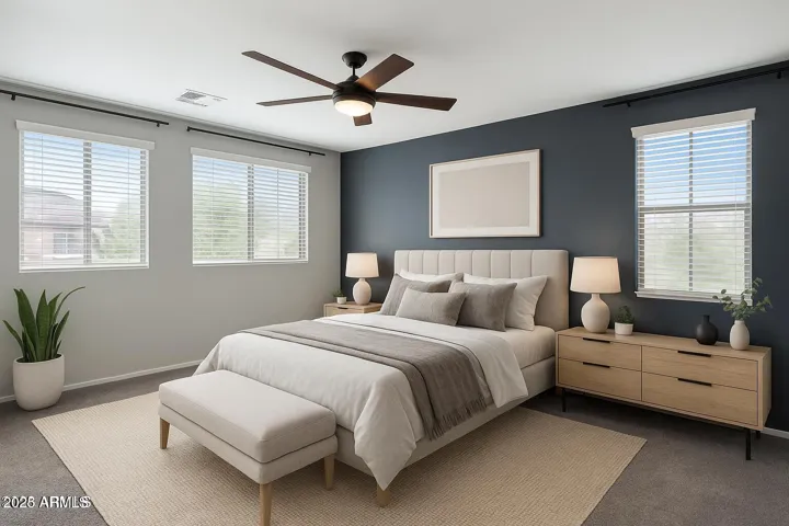 virtually staged primary bedroom
