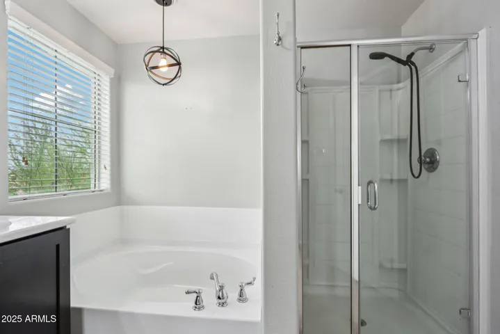 primary walk in shower and separate tub