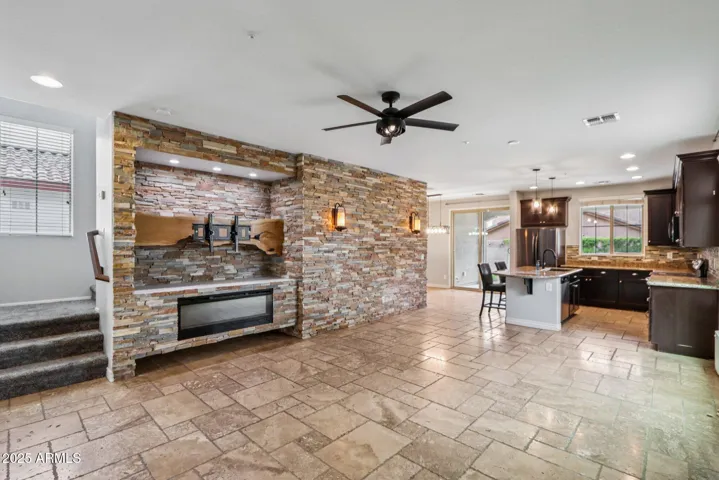 open living and kitchen space