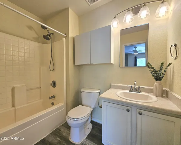Primary bathroom with adequate of storage.