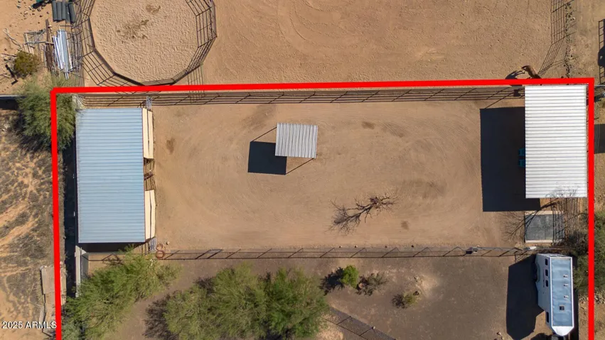 Full horse setup with covered stalls and turnout.