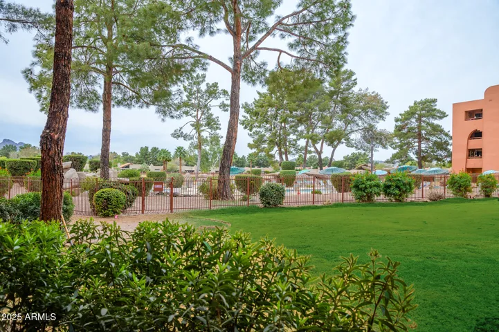 Mountain, golf course and pool view