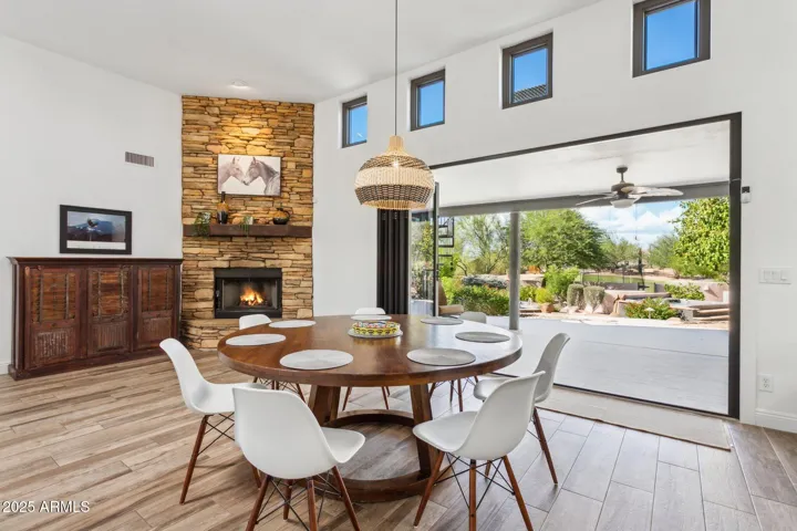 Informal dinning with accordion doors open