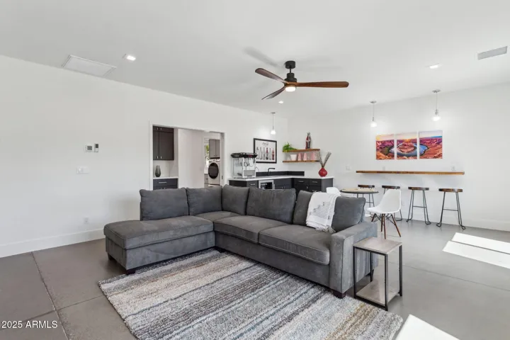 Large game room with wet bar