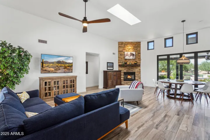 Great room showing accordion doors