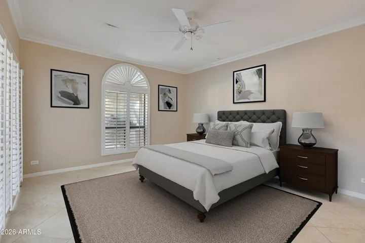 Primary Bedroom - 1st Floor with Access to Backyard Patio / Pool - Plantation Shutters